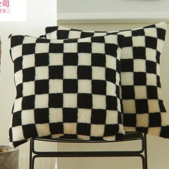 Zwart Nepbont Kussenhoes | Geruit Design | Decoratieve Sofa Kussenhoes - POUEV