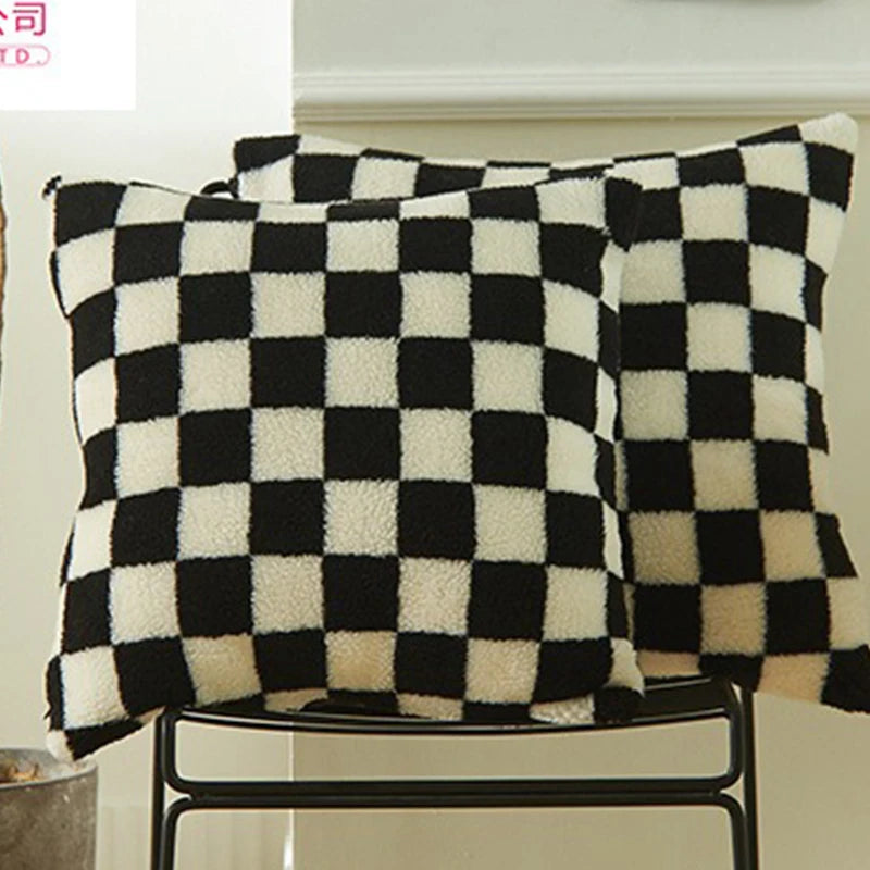 Zwart Nepbont Kussenhoes | Geruit Design | Decoratieve Sofa Kussenhoes - POUEV