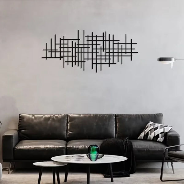Abstract raster metalen wandkunst sculptuur | Geometrische patroon wanddecoratie