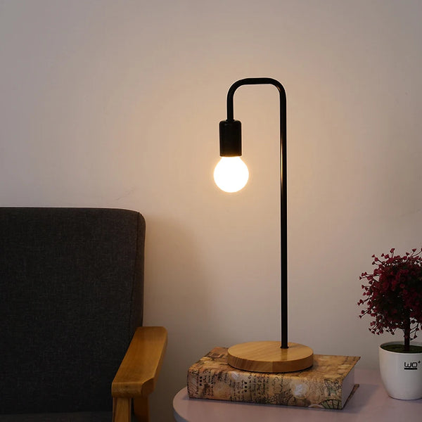 Loft Vintage Desk Lamp | American Countryside Wooden E27 Edison Bulb Table Lamps - POUEV
