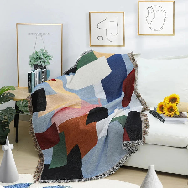 Nordic Geometric Tapestry | Luxury Sofa Cover & Decorative Blanket - POUEV