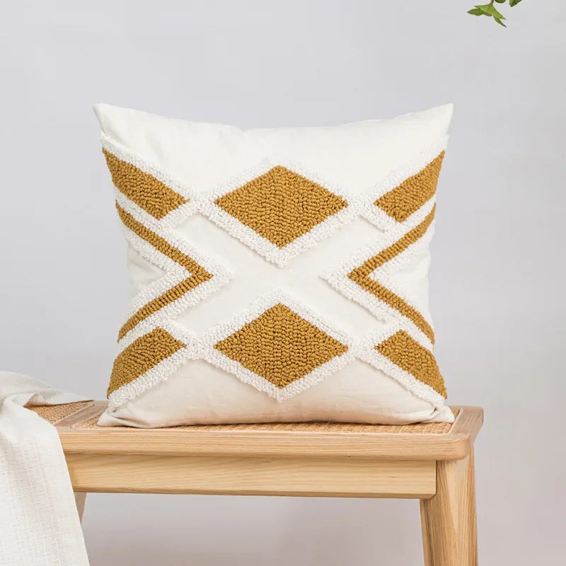 Nordic Gele Bruine Tufted Kussenhoes | Driehoekig Design | Sofa Decoratie - POUEV