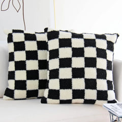 Zwart Nepbont Kussenhoes | Geruit Design | Decoratieve Sofa Kussenhoes - POUEV