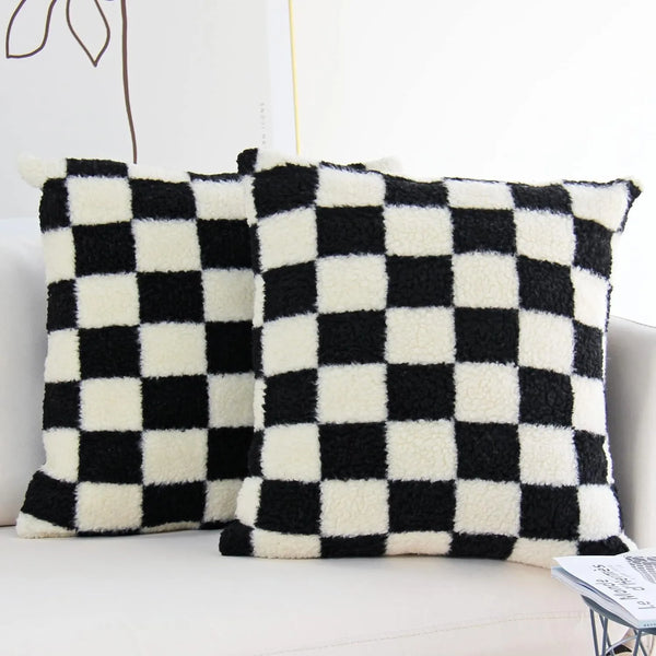 Zwart Nepbont Kussenhoes | Geruit Design | Decoratieve Sofa Kussenhoes - POUEV
