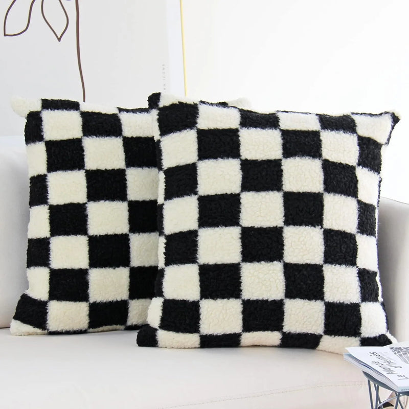Zwart Nepbont Kussenhoes | Geruit Design | Decoratieve Sofa Kussenhoes - POUEV