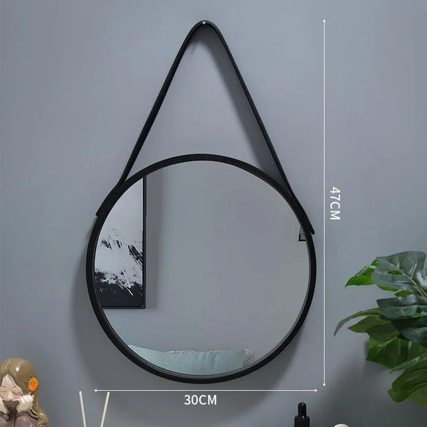 Round Wall-Mounted Vanity Mirror | Thick Wooden Border, No Perforation | Bathroom & Makeup Mirror - POUEV
