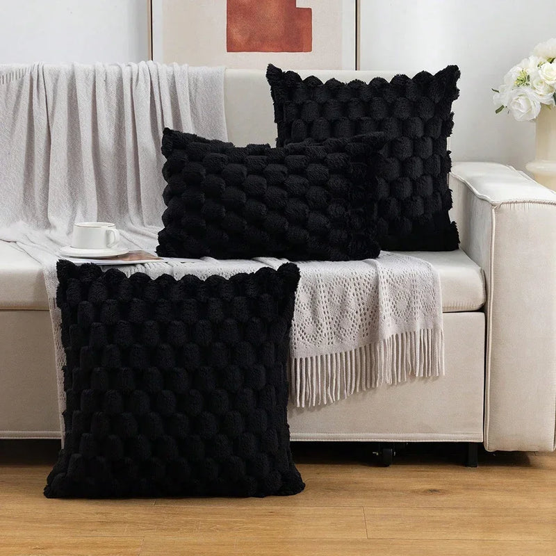 Faux Fur Kussenhoes | Zwart Pluche Design | Ultra Zachte Decoratie - POUEV