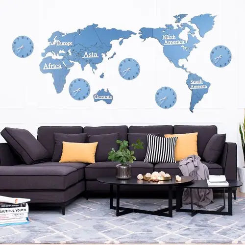 Nordic Wooden World Map Wall Clock | Silent Large Decorative Clock - POUEV