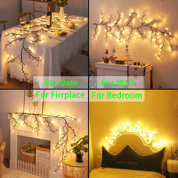 96LED Bendable Willow Vine Lights | 8 Modes Rattan Tree Decorative Light - POUEV