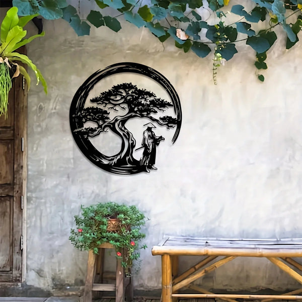 Japanse Bonsai Boom Metalen Wandkunst | 15,7x15,7 Tori Gate Enso Uitsparing