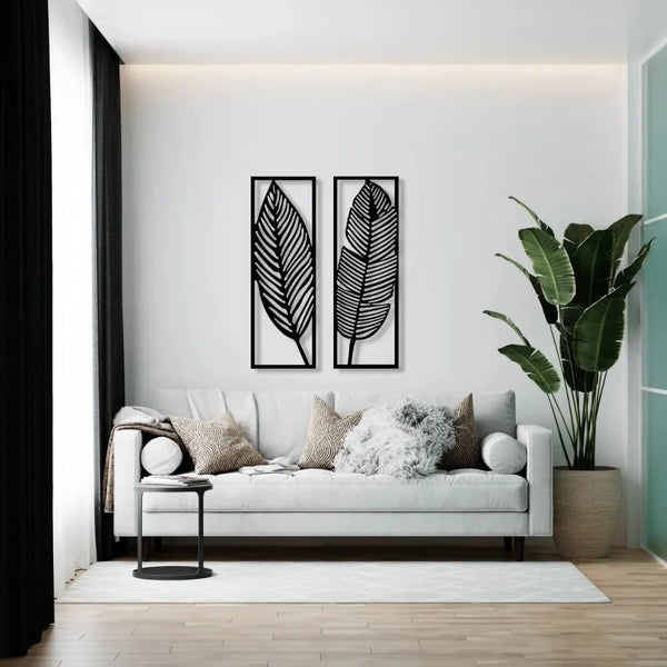 Decoratieve bladeren metalen wandkunst: set van 2 | Zwarte metalen hangende bladeren | Elegante ijzeren kunst