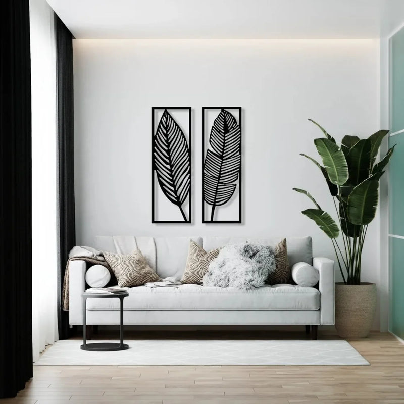 Decoratieve bladeren metalen wandkunst: set van 2 | Zwarte metalen hangende bladeren | Elegante ijzeren kunst