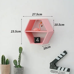 Nordic Style Wooden Hexagonal Wall Shelf - POUEV