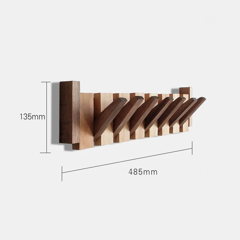 Wall-Mounted Coat Rack | Beech & Walnut Hook Hanger with Foldable Shelf | Wooden Home Decor for Bedroom Closets - POUEV