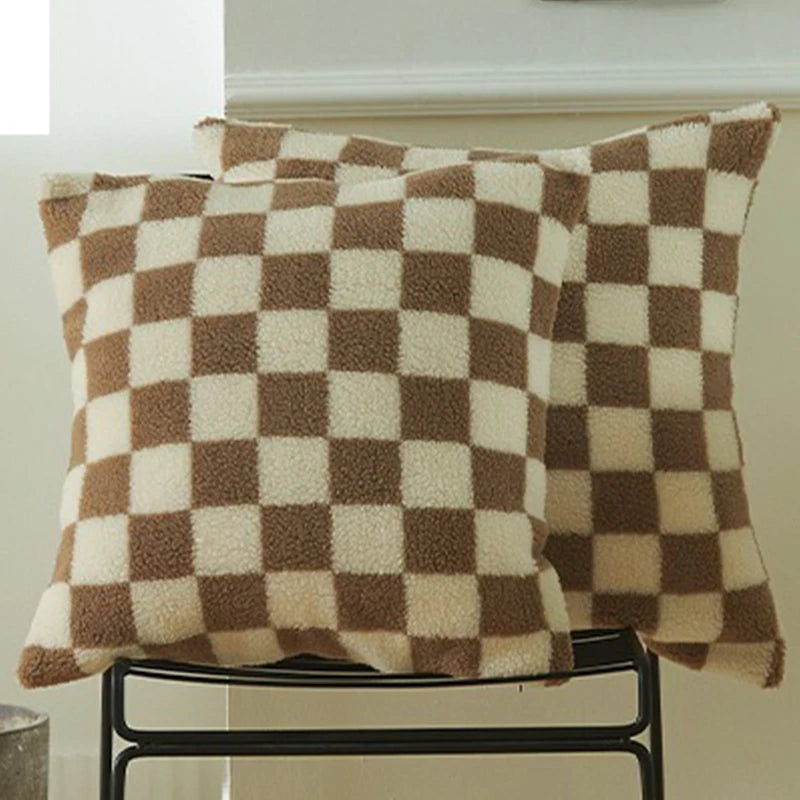 Zwart Nepbont Kussenhoes | Geruit Design | Decoratieve Sofa Kussenhoes - POUEV