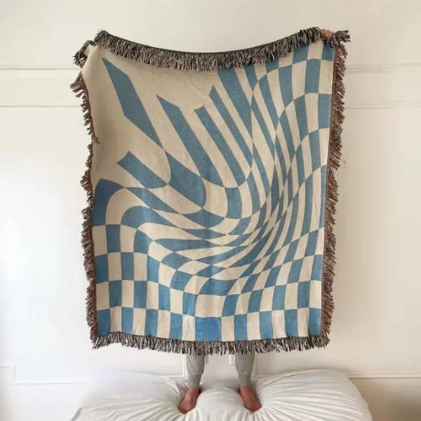 Blue Checkerboard Tapestry | Versatile Throw Blanket & Home Decor - POUEV