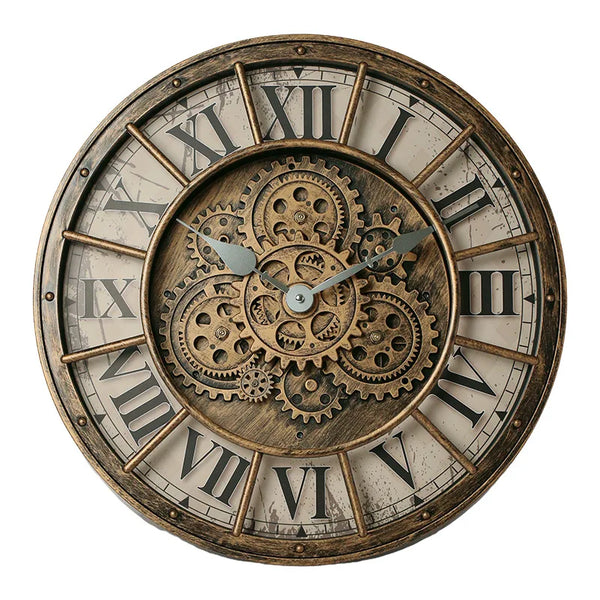 46 cm industriële steampunk wandklok | Bewegende tandwielen en Romeinse cijfers