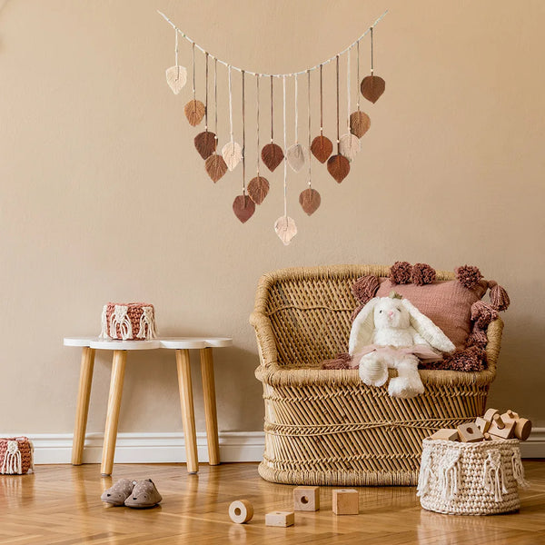 Boho Macramé Tapestry | Macramé Leaf Feather Wall Hanging | Boho Wall Art for Living Room and Bedroom - POUEV
