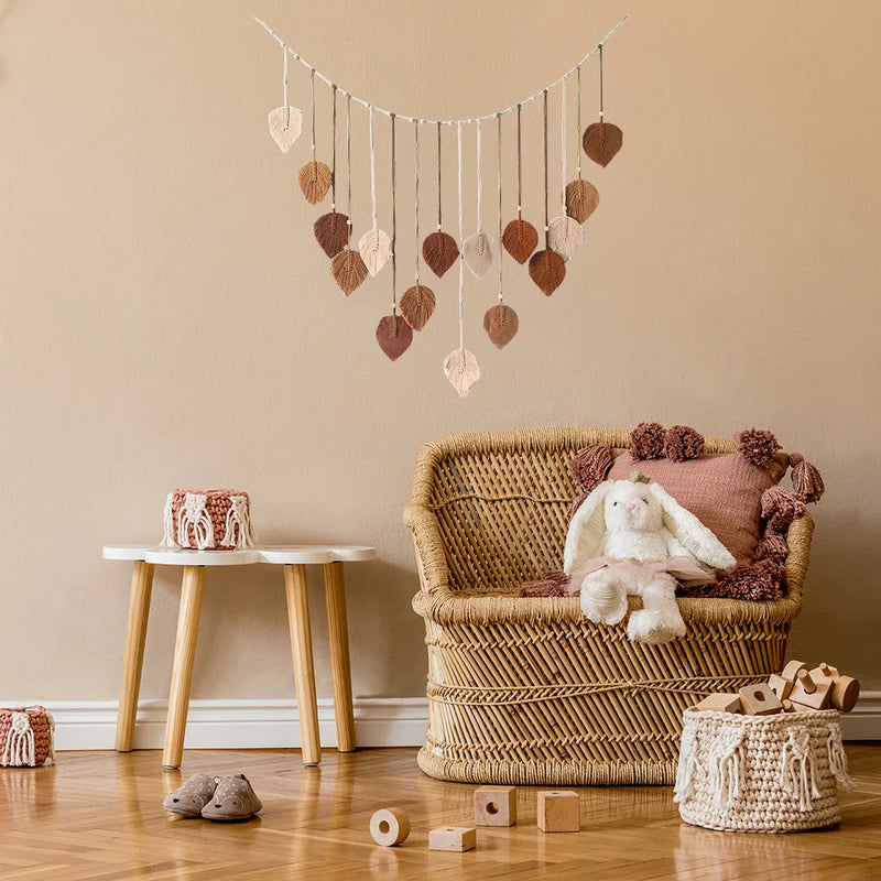 Boho Macramé Tapestry | Macramé Leaf Feather Wall Hanging | Boho Wall Art for Living Room and Bedroom - POUEV