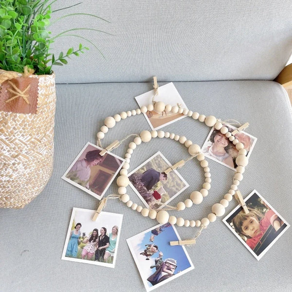 Photo Display Wall Hanging Decor | Boho Wooden Beads Macrame Tapestry for Home Décor - POUEV