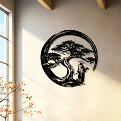 Japanse Bonsai Boom Metalen Wandkunst | 15,7x15,7 Tori Gate Enso Uitsparing