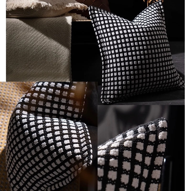 Jacquard Kussenhoes | Luxe Ruitdesign | Moderne Sofa Decor - POUEV