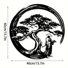 Japanse Bonsai Boom Metalen Wandkunst | 15,7x15,7 Tori Gate Enso Uitsparing