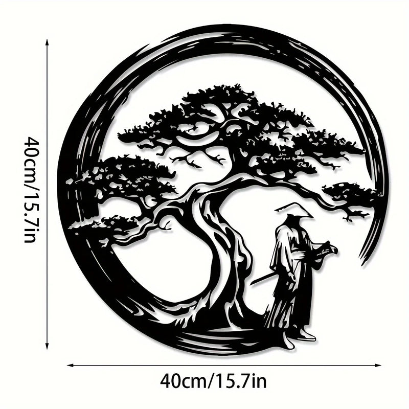 Japanse Bonsai Boom Metalen Wandkunst | 15,7x15,7 Tori Gate Enso Uitsparing