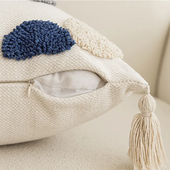 Nordic Blauwe Tufted Kussenhoes | Geometrisch Streep Design | Decoratie Sofa - POUEV