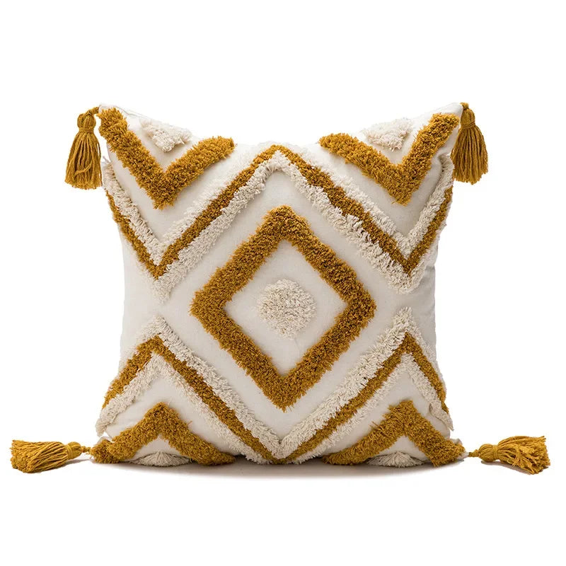 Nordic Gele Bruine Tufted Kussenhoes | Driehoekig Design | Sofa Decoratie - POUEV