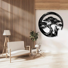 Japanse Bonsai Boom Metalen Wandkunst | 15,7x15,7 Tori Gate Enso Uitsparing