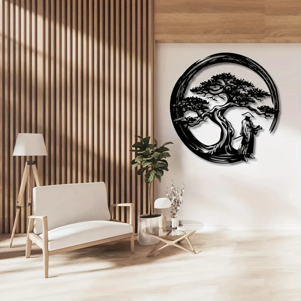 Japanse Bonsai Boom Metalen Wandkunst | 15,7x15,7 Tori Gate Enso Uitsparing