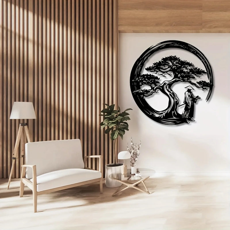 Japanse Bonsai Boom Metalen Wandkunst | 15,7x15,7 Tori Gate Enso Uitsparing