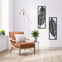 Decoratieve bladeren metalen wandkunst: set van 2 | Zwarte metalen hangende bladeren | Elegante ijzeren kunst
