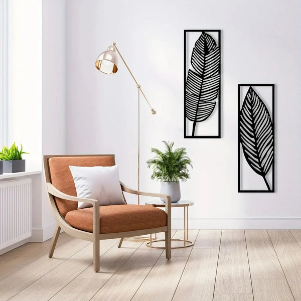 Decoratieve bladeren metalen wandkunst: set van 2 | Zwarte metalen hangende bladeren | Elegante ijzeren kunst
