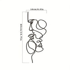 Minimalistic Metal Wall Art - Abstract Face Line Black Iron Sculpture for Modern Interiors - POUEV