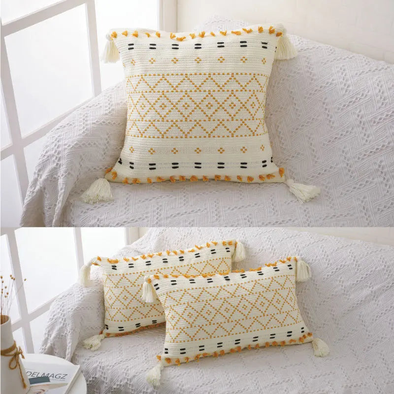 Boho Kussenhoes | Scandinavisch Geweven Katoen | Met Kwastjes - POUEV