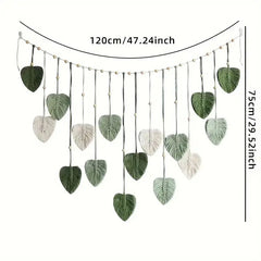 Boho Macramé Tapestry | Macramé Leaf Feather Wall Hanging | Boho Wall Art for Living Room and Bedroom - POUEV