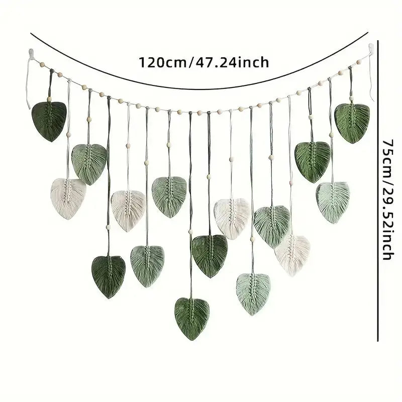 Boho Macramé Tapestry | Macramé Leaf Feather Wall Hanging | Boho Wall Art for Living Room and Bedroom - POUEV