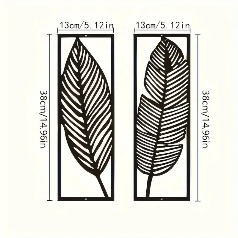 Decoratieve bladeren metalen wandkunst: set van 2 | Zwarte metalen hangende bladeren | Elegante ijzeren kunst