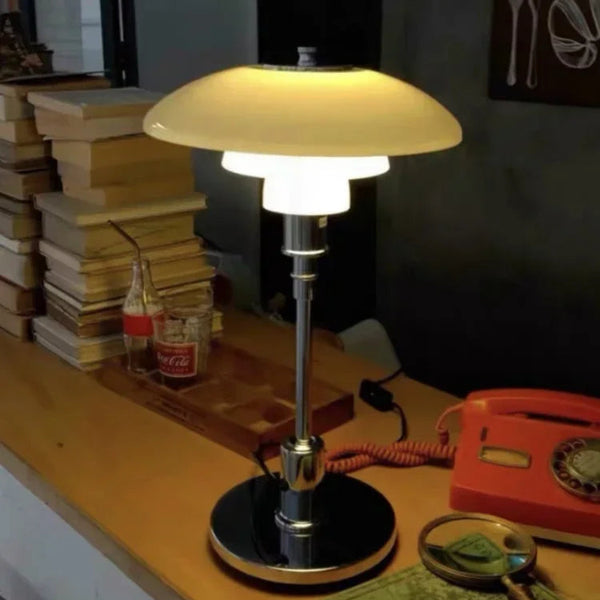 Danish Designer Glass LED Table Lamp | Nordic Modern Silver Reading Light - POUEV