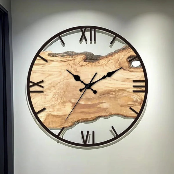 Minimalistische transparante wandklok | Stil acryl houtnerfontwerp