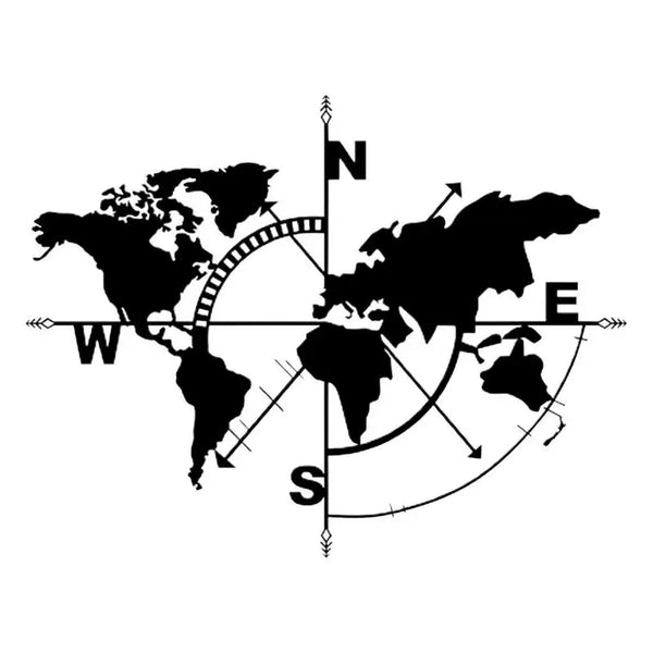 Metalen wereldkaart wanddecoratie | Kompas ontwerp wanddecoratie