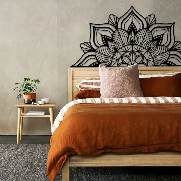 1pc Zwarte Grote Metalen Mandala Wanddecoratie | Unieke Lotusbloem Wandkunst