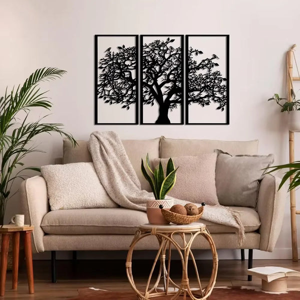 3 stuks stamboom metalen wanddecoratie | Boom des Levens ijzeren kunst | Moderne 3D wandkunst