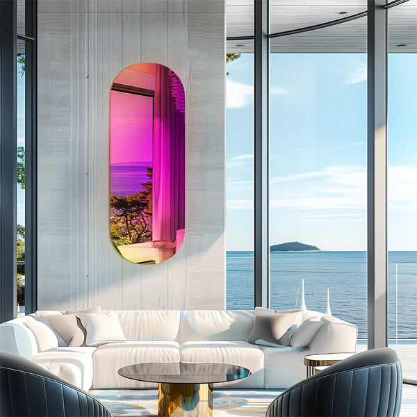 Aesthetic Rainbow Full-Length Glass Wall Mirror | Iridescent Accent Mirror for Bedroom & Living Room - POUEV