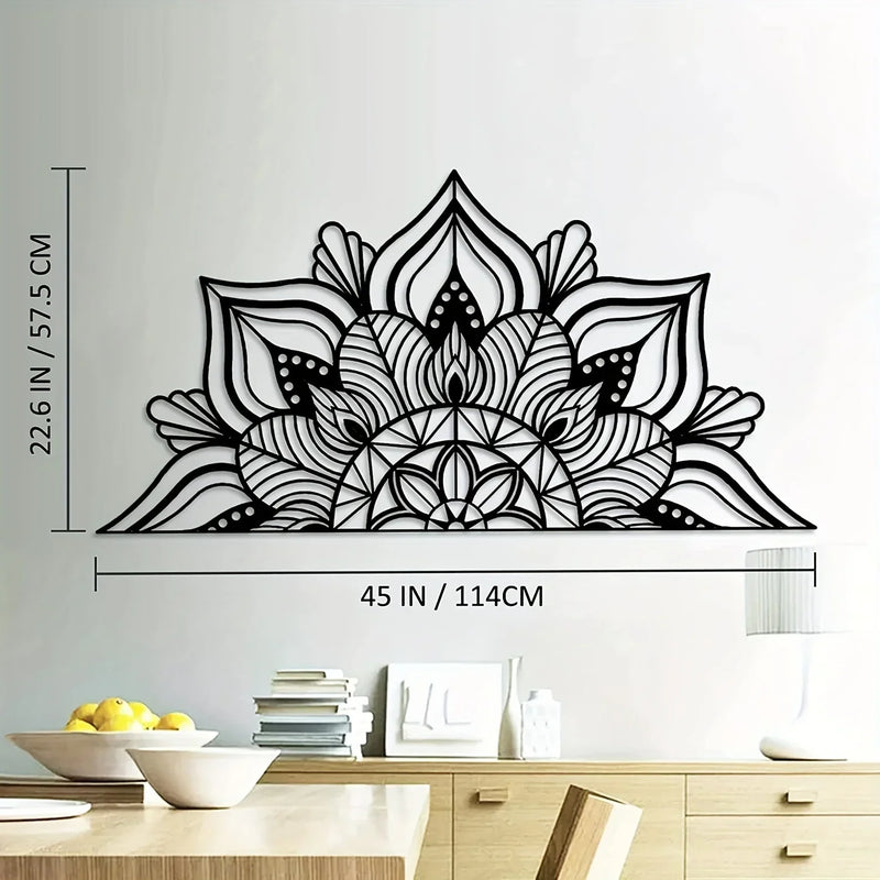 1pc Zwarte Grote Metalen Mandala Wanddecoratie | Unieke Lotusbloem Wandkunst