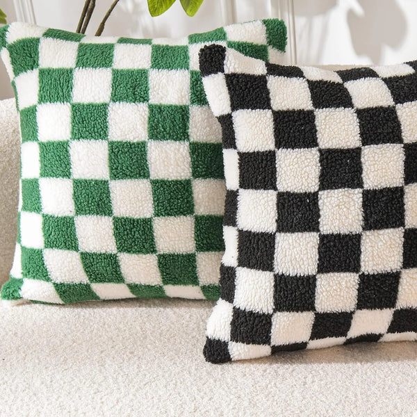 Zwart Nepbont Kussenhoes | Geruit Design | Decoratieve Sofa Kussenhoes - POUEV