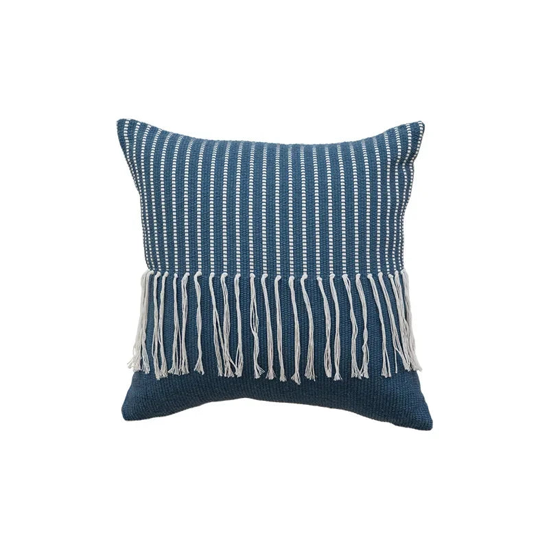 Nordic Blauwe Tufted Kussenhoes | Geometrisch Streep Design | Decoratie Sofa - POUEV