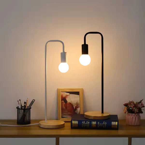 Loft Vintage Desk Lamp | American Countryside Wooden E27 Edison Bulb Table Lamps - POUEV